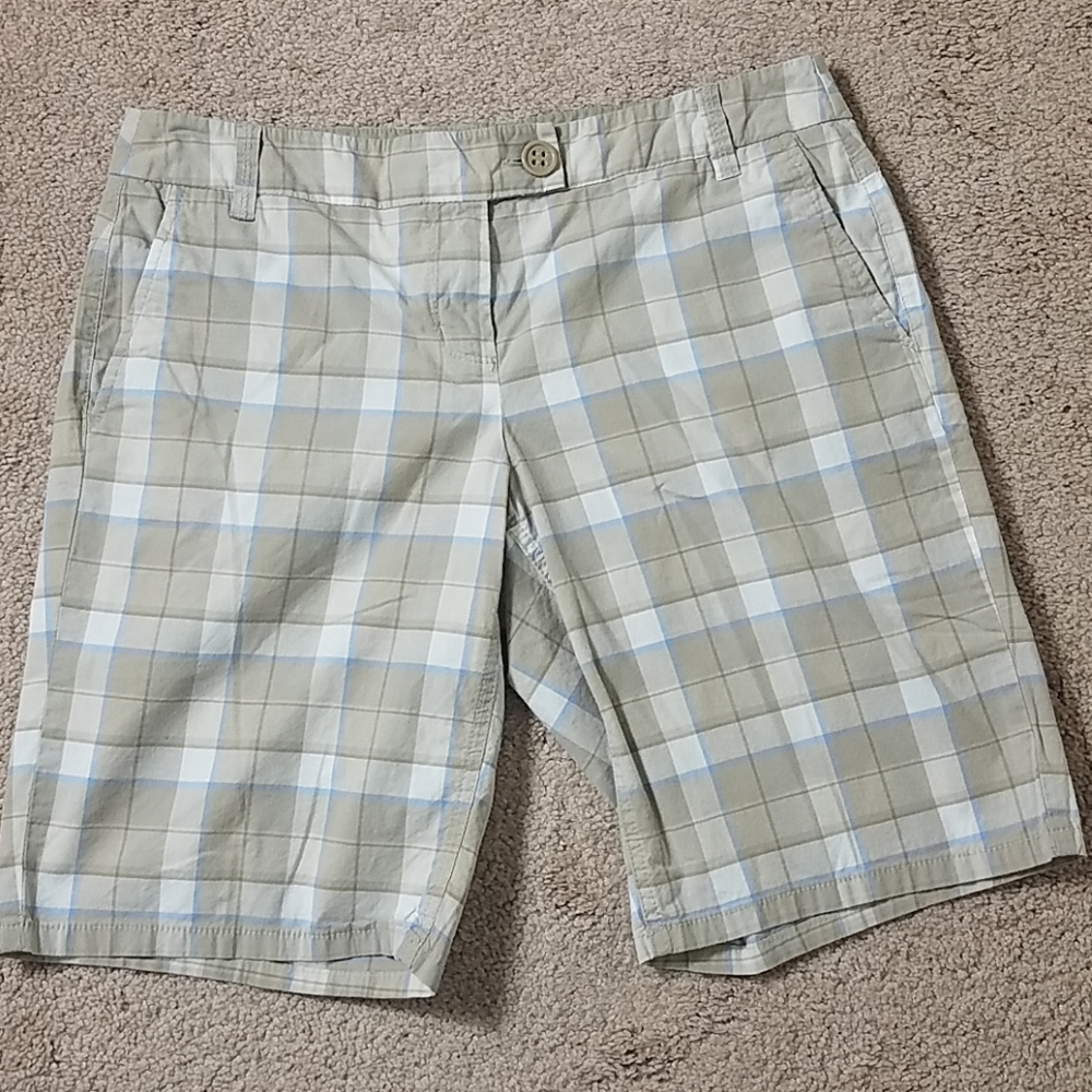 NY & Company tan and blue stripe plaid sho…